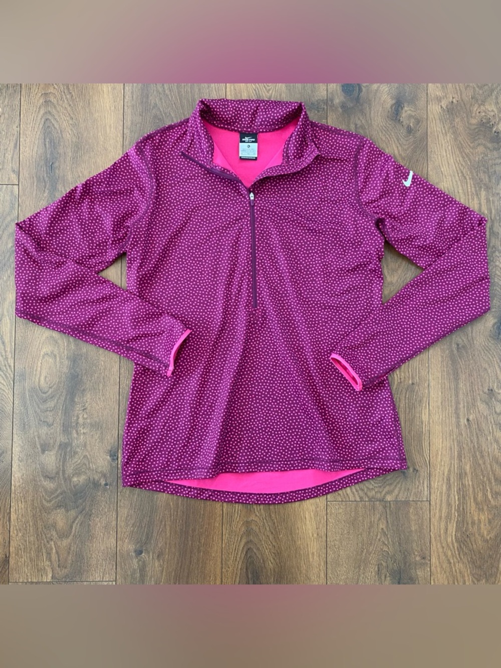 Nike Pro Dri-FIT Polka Dot 1/2 Zip Pullover Pink Purple Women's XL